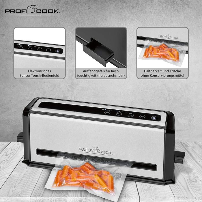ProfiCook PC-VK 1080 Вакуумний пакувальник з насосом для Sous Vide | 12 л/хв, нержавіюча сталь, 10 пакетів