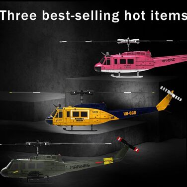 RC Гелікоптер ERA C032 UH-1 Huey, 1/48, 2.4G 6CH, Стабілізатор, Утримання висоти, Рожевий