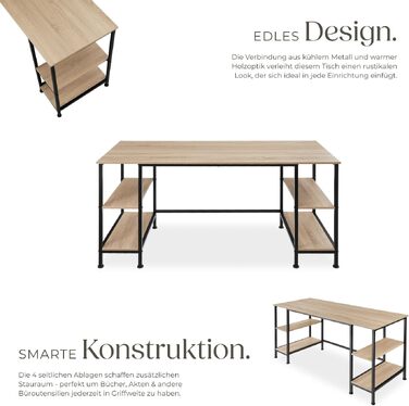 Письмовий стіл tectake Industrial 80x65.5x130.5 см з полицями, висувною полицею для клавіатури та шухлядою - Sonoma Oak (Світле дерево)