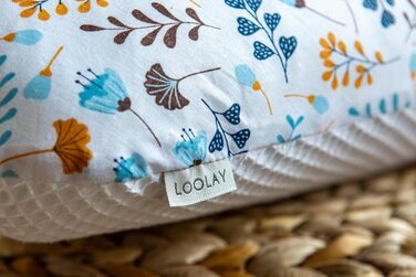 Подушка для вагітних LOOLAY 170 см – подушка для годування та підтримки тіла, 100% бавовна Öko-Tex, ергономічна, зі знімним чохлом (білий вафельний/блакитно-жовта галявина)