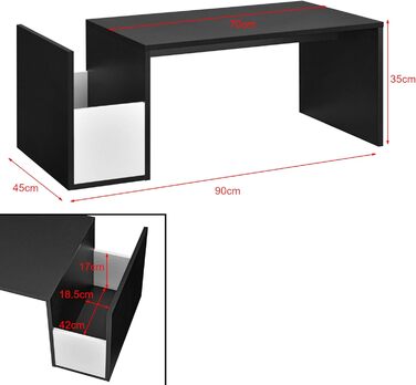 Журнальний стіл en.casa Bollnäs з полицею 90x45x35 см, чорний, стіл для вітальні та дивана
