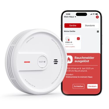 X-Sense Розумний димовий датчик з Wi-Fi, EN 14604, нічний режим, 10 років служби, змінна батарея, керування через додаток, XS0E-iR, білий