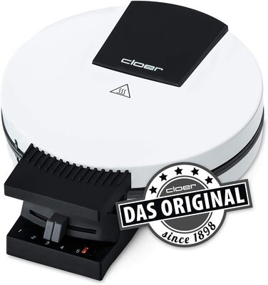 Вафельниця Cloer 1200 Вт для класичних вафель XXL, діаметр 19,5 см, сталева, біла, без сигналу