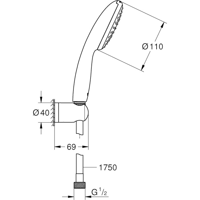 Душовий набір GROHE Vitalio 110: ручна лійка з шлангом 1.5м, економна (8 л/хв), 1 режим струменя, хром, 26720001
