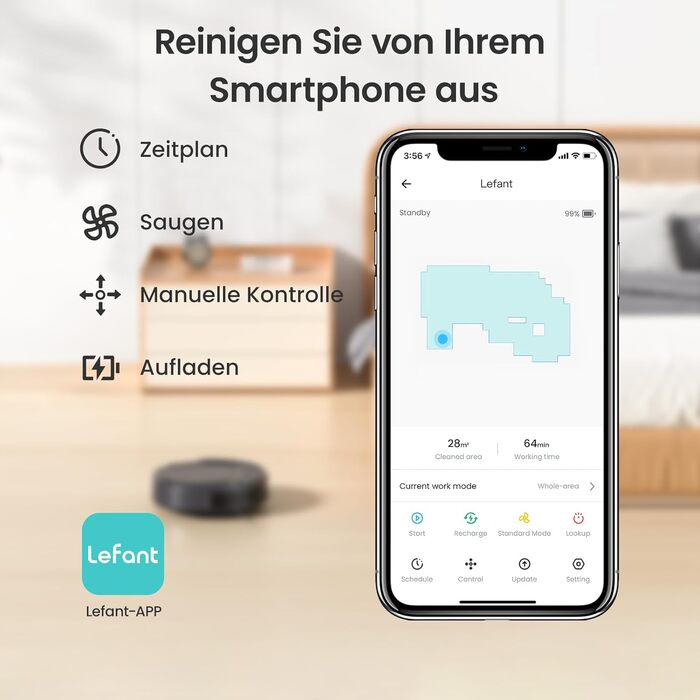 Робот-пилосос LEFANT M210P: 2200Pa, Wi-Fi, Bluetooth, 6 режимів, для твердих підлог та шерсті тварин