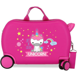 Дитяча валіза ROLL ROAD Little Me Unicorn, рожева, 45×31×20 см, жорсткий ABS-пластик, 24,6 л, 1,8 кг, 4 колеса, ручна поклажа, для дітей, єдиноріг