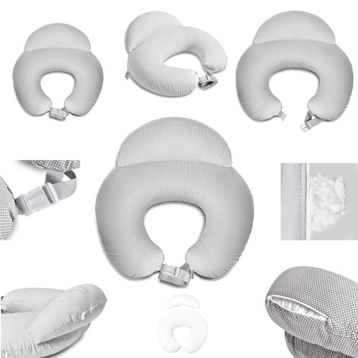 Подушка для годування і вагітних Comfortcuddle з регульованим поясом, безпекова подушка для мами і дитини, сірий з горошком, 60x72x16 см