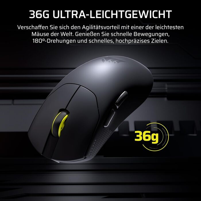Ігрова бездротова миша Corsair Sabre v2 PRO Ultralight Wireless FPS, 33K DPI, 8000Hz, 36г, чорна