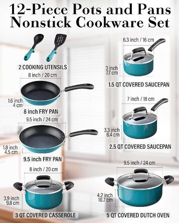 Набір посуду Cook N Home з антипригарним покриттям, з турбінними ручками, бірюзовий колір