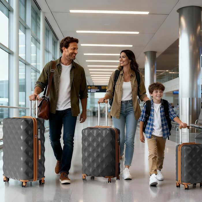 Набір валіз British Traveller з жорстким корпусом, 3 предмети, замок TSA (Сірий, 34л + 57л + велика валіза)