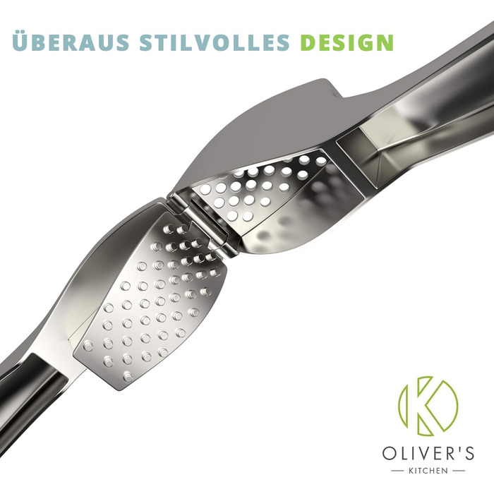 Преміальна прес для часнику та імбиру Oliver's Kitchen, міцна, легка у догляді, без необхідності очищення, срібляста