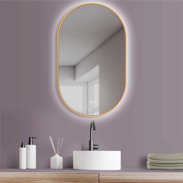 Дзеркало для ванної кімнати HOKO Design LED Turin овальне 45x75 см, рамка матовий чорний, LED підсвітка, сенсорне управління, зміна кольору світла (тепле/холодне/нейтральне), монтаж HOCH+QUER, антизапарник