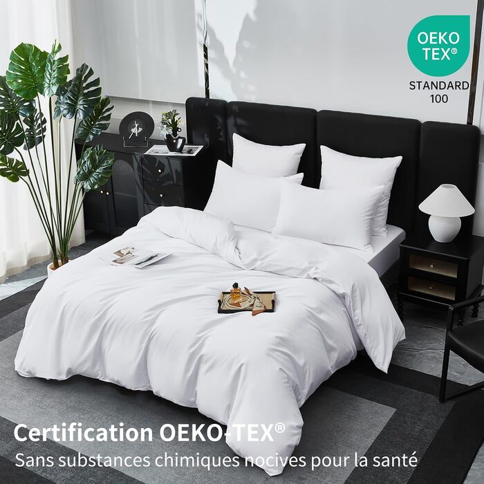 Комплект постільної білизни з бавовняного сатину Deluxe, 240x260 см, білий (підковдра + 2 наволочки 65x65 см), дихаюча тканина