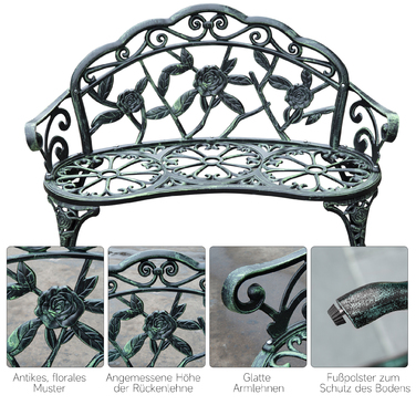 Outsunny Garden Лавка Паркова лавка Лавка Лавка Садові меблі 2-місна металева 100 x 54 x 78 см