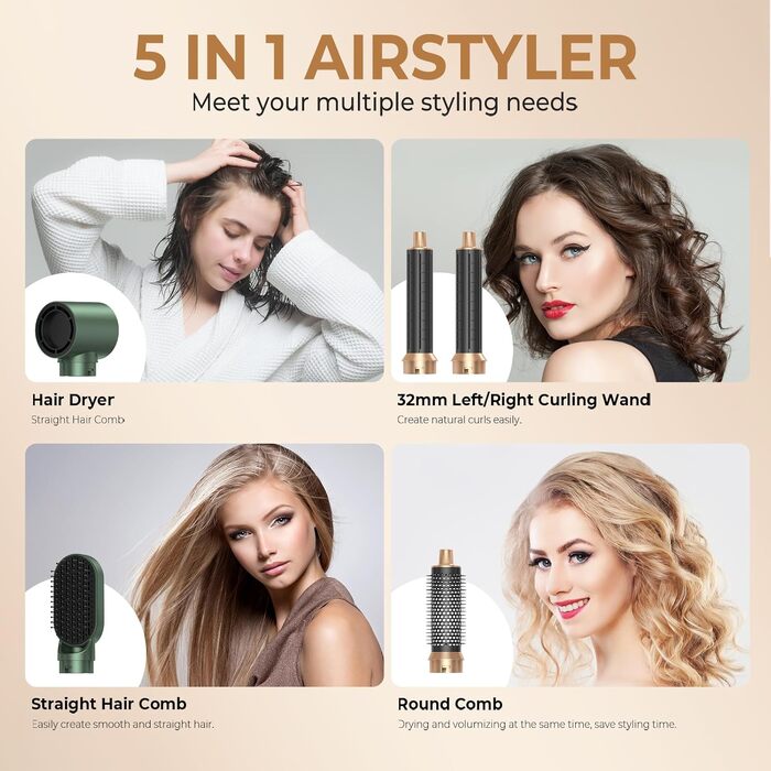 MogaWave Air Styler Pro 6 в 1: Фен-щітка, стайлер для волосся 1000W (Сірий)
