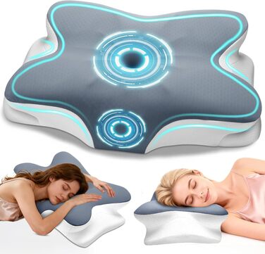 Подушка для шиї з піни Memory Foam: ортопедична подушка для сну на боці, спині та животі (Сіра)