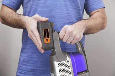 Акумуляторний пилосос BLACK+DECKER 4в1 для дому та тварин, 36В, 2.0А·год, без мішка, з електрощіткою для шерсті, 2в1 щілинна насадка, настінне кріплення, сріблясто-фіолетовий