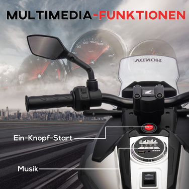 Електромотоцикл для дітей Honda, 3 км/год, музика та світло, для дітей 3-6 років, до 30 кг, білий
