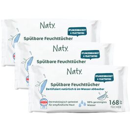 Дитячі вологі серветки Naty Spülbare, 98% води, гіпоалергенні, 672 шт (12 пачок по 56 шт)