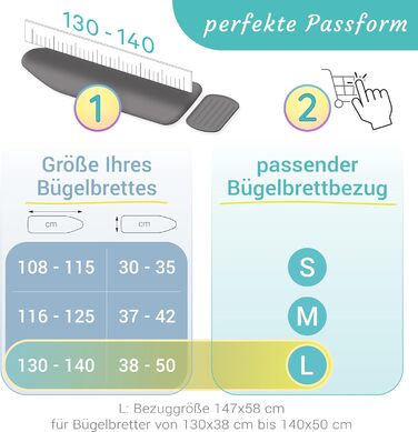 Чохол для прасувальної дошки Timbley Komfort, OEKOTEX 100, розмір L (130-140 x 38-50 см), для парових прасок, бірюзово-сірий, німецький бренд