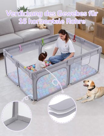 Манеж Dripex для дітей 120x180 см, сірий, з дихаючою сіткою, дитячий ігровий манеж із міцної тканини Оксфорд, безпечний дитячий простір