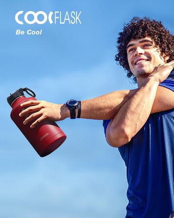 Термофляга Coolflask 2л зі сталі з трубою та 3 кришками, ізольована пляшка для води для спорту та офісу, герметична, червона
