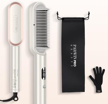 Іонна щітка-випрямляч для волосся PARWIN PRO BEAUTY з LED-індикатором, 4 температурні режими, захист від опіків, шампань срібло
