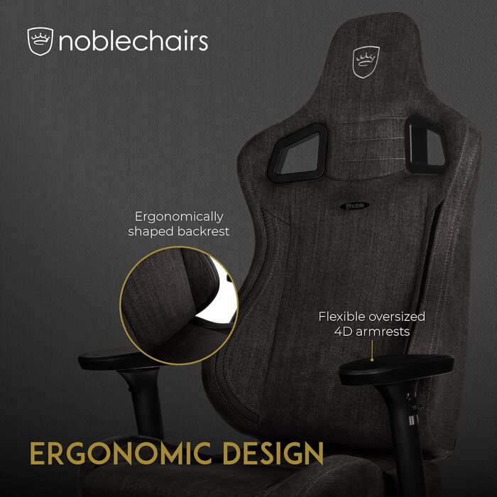 Ігрове крісло noblechairs Epic TX, антрацит, текстиль, офісне, дихаюче, з підголівником і поперековою підтримкою, для користувачів до 120 кг