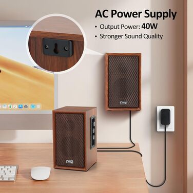 Дерев'яні колонки для ПК 2.0 40W – потужний бас, Hi-Fi, USB/Bluetooth, DSP, для ноутбука та комп'ютера