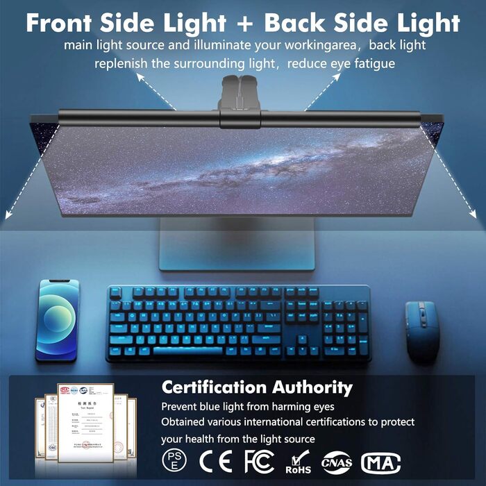 LED лампа для монітора OOWOLF 41 см, USB, антиблікова, регулювання яскравості та кольору, захист для очей, без мерехтіння, для комп'ютера, читання