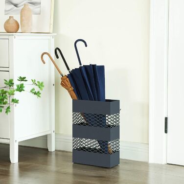Металевий підставка для парасольок SONGMICS, прямокутний, 28x12x41 см, з піддоном для води, гратчастий дизайн, антрацит