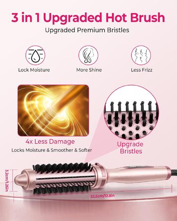 UKLISS Hairstyler 5 в 1: Фен-щітка, стайлер для волосся, плойка, насадки для об'єму та випрямлення (Класичний Рожевий)