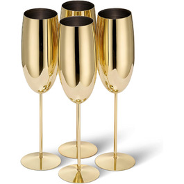 Набір з 4 келихів для шампанського та просекко Oak & Steel (285мл) - Золото, нержавіюча сталь, міцні, для свят та подарунків