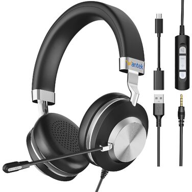 Бездротова гарнітура Wantek з мікрофоном та зарядною станцією, Bluetooth-навушники з USB-адаптером для кол-центру, ПК, ноутбука, Zoom, Skype (чорний)