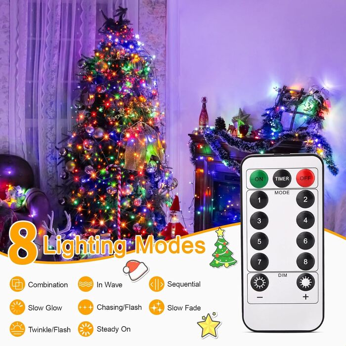 Світлова гірлянда-кільце Auriostar для ялинки 2.5м, 300 LED, 12 ниток, 8 режимів роботи з таймером, для ялинок 150-250 см, багатоколірна
