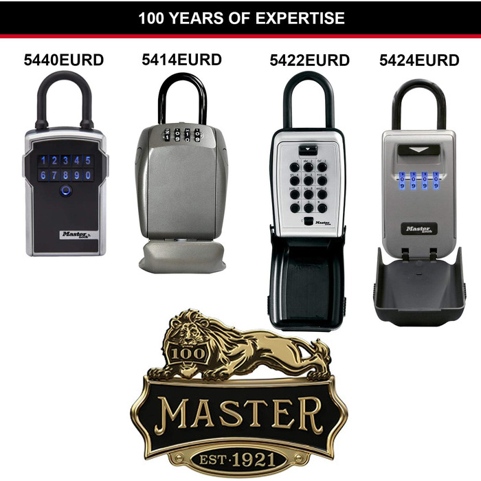 Сейф-контейнер для ключів Master Lock з настінним кріпленням, вуличний, з підсвічуванням кодових коліс, 12.6 x 7.2 x 5.2 см