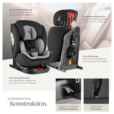 Дитяче автокрісло tectake® поворотне на 360°, i-Size, кріплення ISOFIX, до 150 см