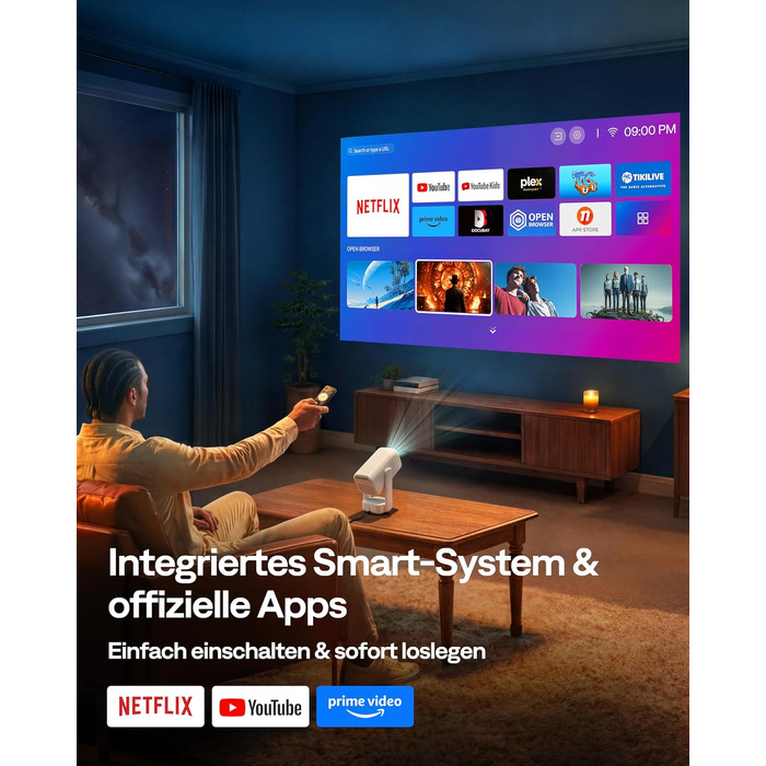Проектор Aurzen D1 Air Smart: 1080P, 4K, HDR10, Dolby Audio, Netflix, USB-C, Автофокус, Компактний