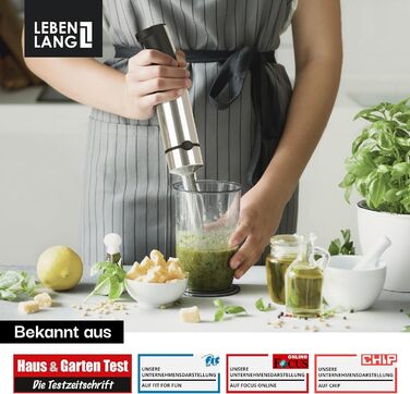 Електричний занурювальний блендер LEBENLANG 1500W з нержавіючої сталі, 800 мл, з кришкою та турборежимом