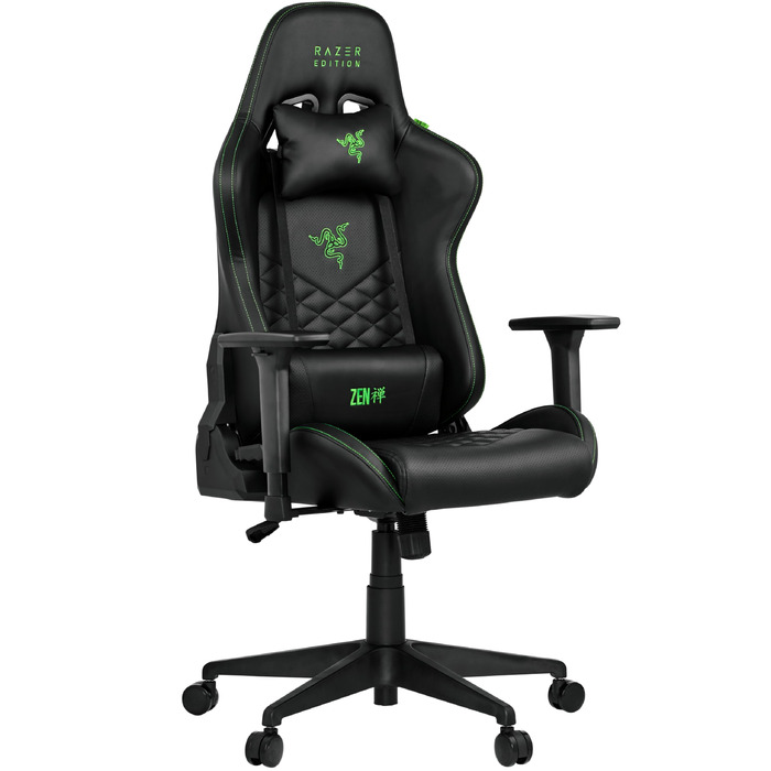 Ігрове крісло Razer Edition TAROK Natrix: дихаюча екошкіра, 3D підлокітники Softcoat, функція гойдання, з подушками під поперек та голову, до 130 кг, чорне