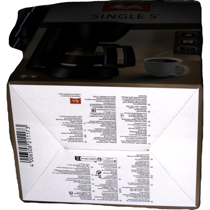 Кавоварка крапельна Melitta Single5, скляна колба, 5 чашок, чорна, з функцією захисту від крапель