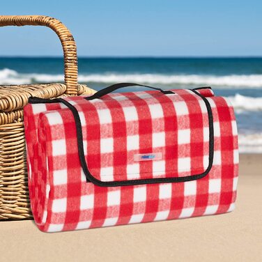 Пікнік-ковдра Relaxdays XXL 200x200 см, фліс, водонепроникна, теплоізоляційна, з ручкою, червоно-біла