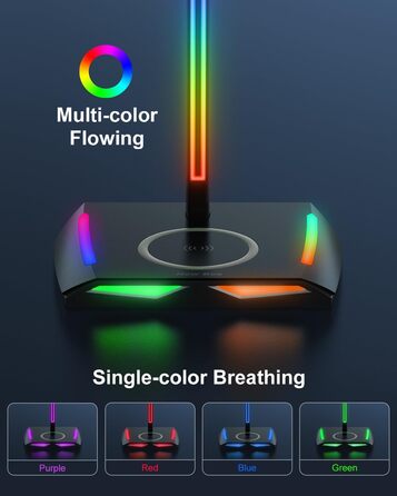 Підставка для навушників New bee RGB з бездротовою зарядкою, геймерська стійка для гарнітури з USB, 2 Type-C, 11 режимів підсвітки, чорна (Z12)