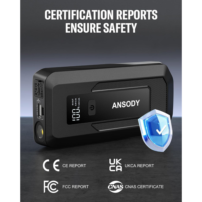 Бустерний пускач автомобіля 3000A Powerbank для авто 12V (до 10л бензин/8л дизель) з LED-ліхтарем та пусковими кабелями, сірий