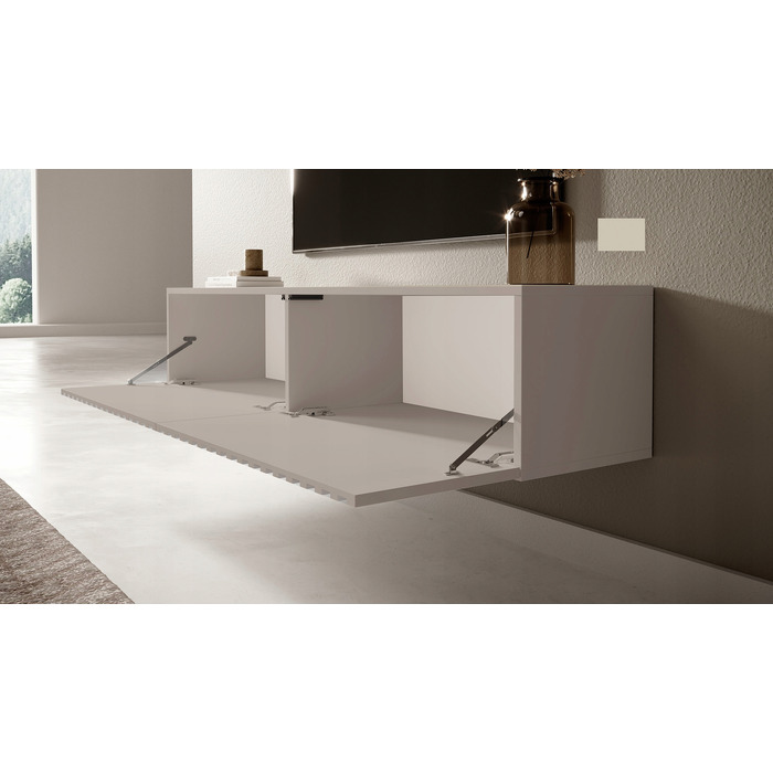 ТВ-тумба Telire 140 см, сіро-бежева, з ламельним фасадом - Selsey Design