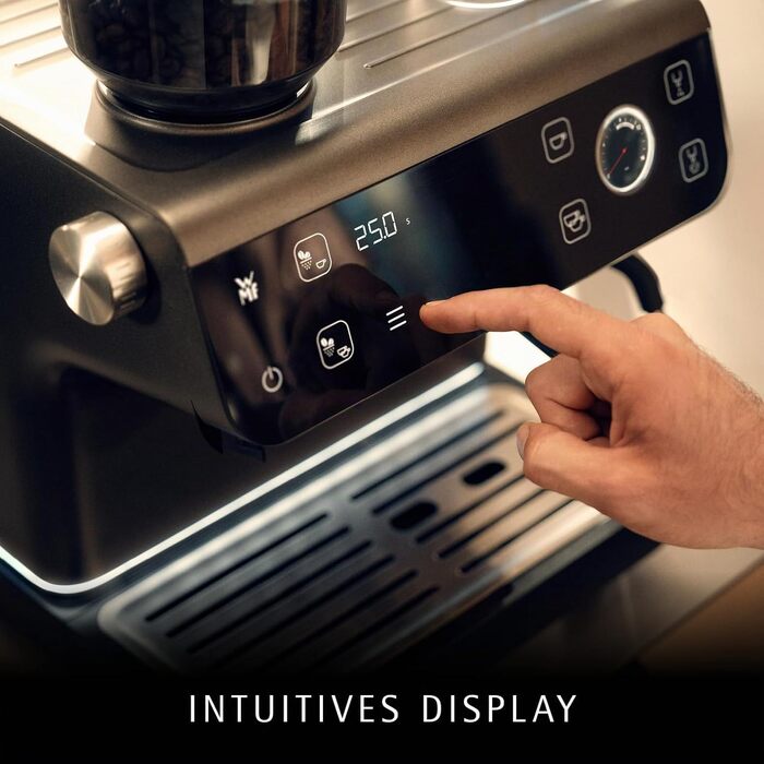 Напівавтоматична кавомашина WMF Espresso Pro з вбудованою кавомолкою, 15 бар, інтегрованими вагами та технологією Double-Thermoblock, колір стіле-сірий