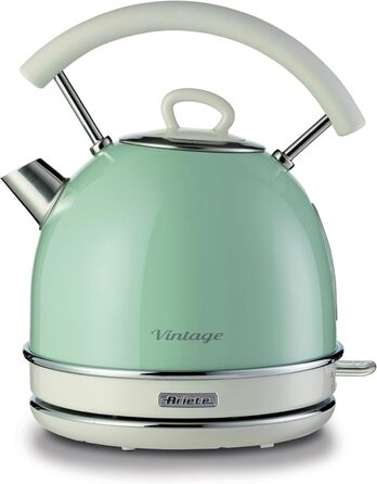 Електрочайник Ariete Vintage 2877, ретро, 1,7 л, 2000 Вт, нержавійка, зелений, з індикатором рівня води, автоматичне вимкнення, 360° база, ергономічна ручка