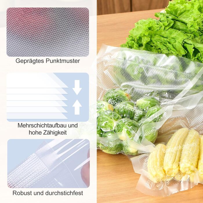 Рулони для вакуумного пакування Bonsenkitchen 28x600 см (2 шт.) - міцні пакети для вакууматора, харчові, для су-від, без BPA