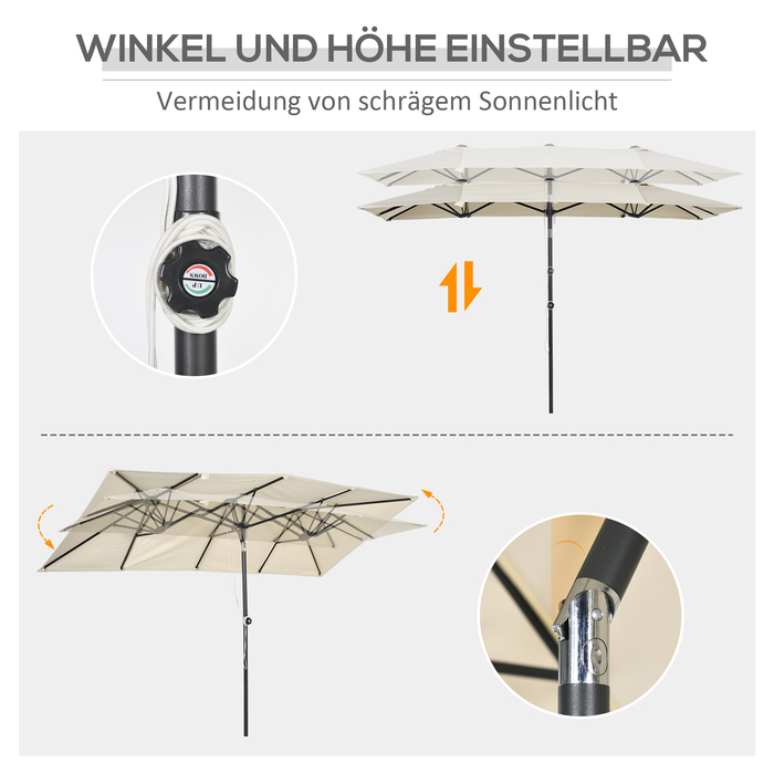 Outsunny Parasol, садова парасолька 150 x 295 см, подвійна парасолька з регульованим кутом нахилу, ринкова парасолька для патіо, поліестер, кремовий