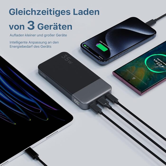 Power Bank NOBIS 35W 10000mAh з цифровим дисплеєм, USB-C, PD, QC, для смартфонів, планшетів, камер (Чорний)
